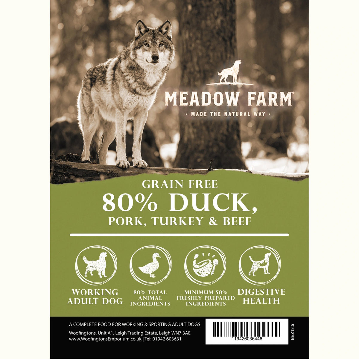 Meadow Farm Wilderness 80% Duck dog food bag