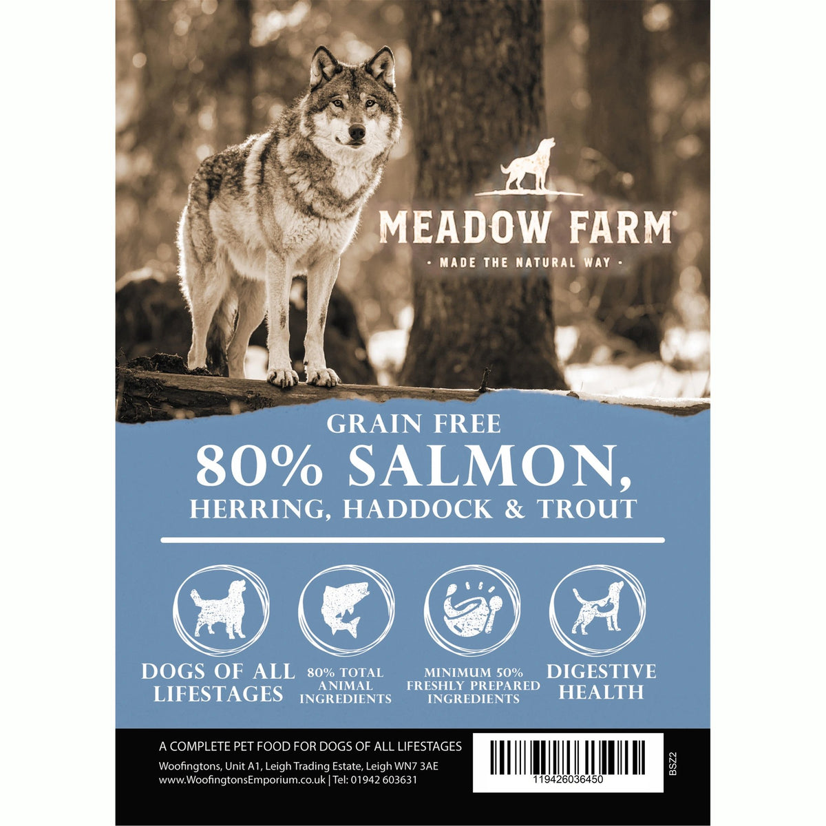Meadow Farm Wilderness 80% Fish dog food bag