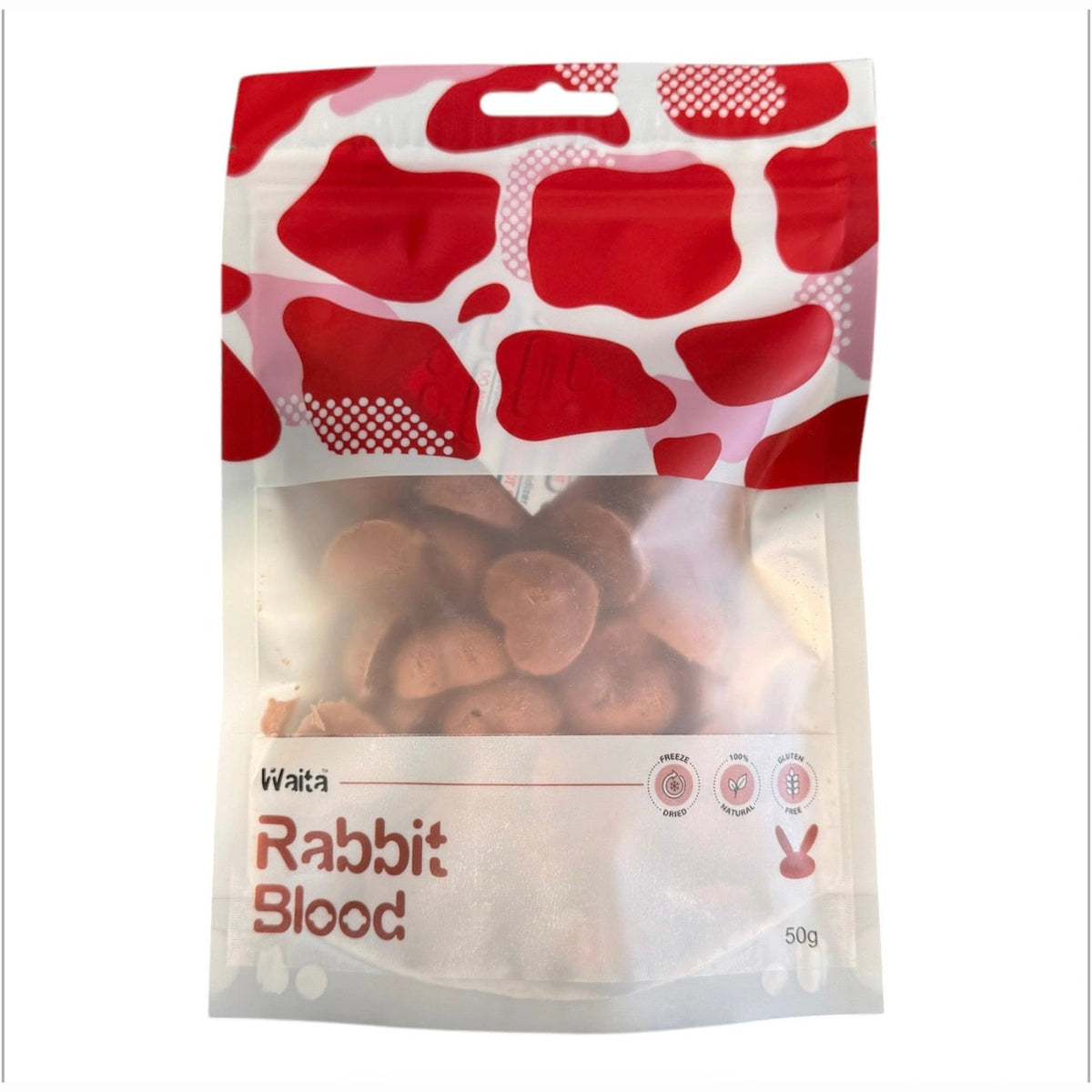 Waita Freeze Dried Rabbit Blood Cubes 50g – available from Woofingtons