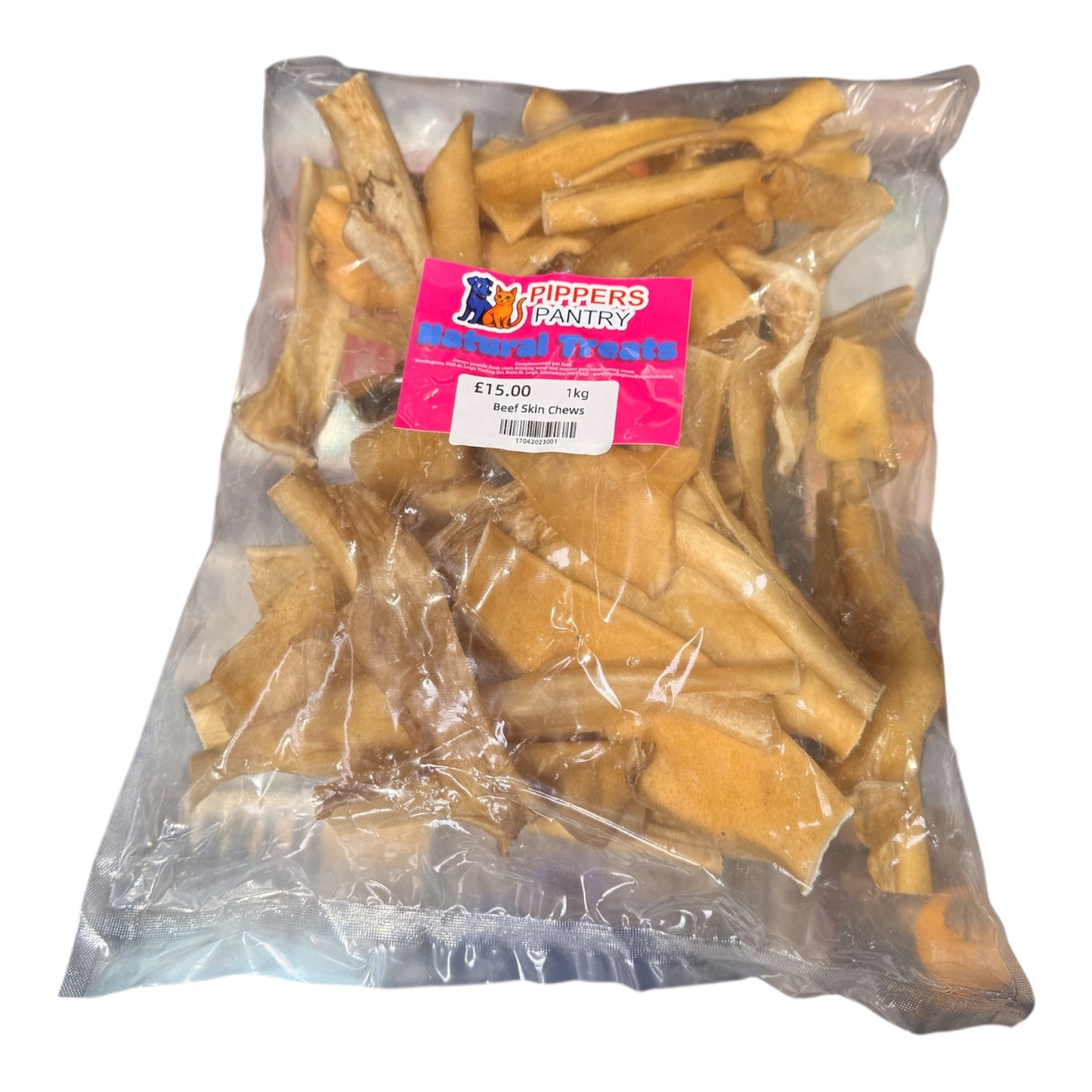 Pippers Pantry Beef Skin Chew Pieces 1kg – Natural Long Lasting Dog Treats