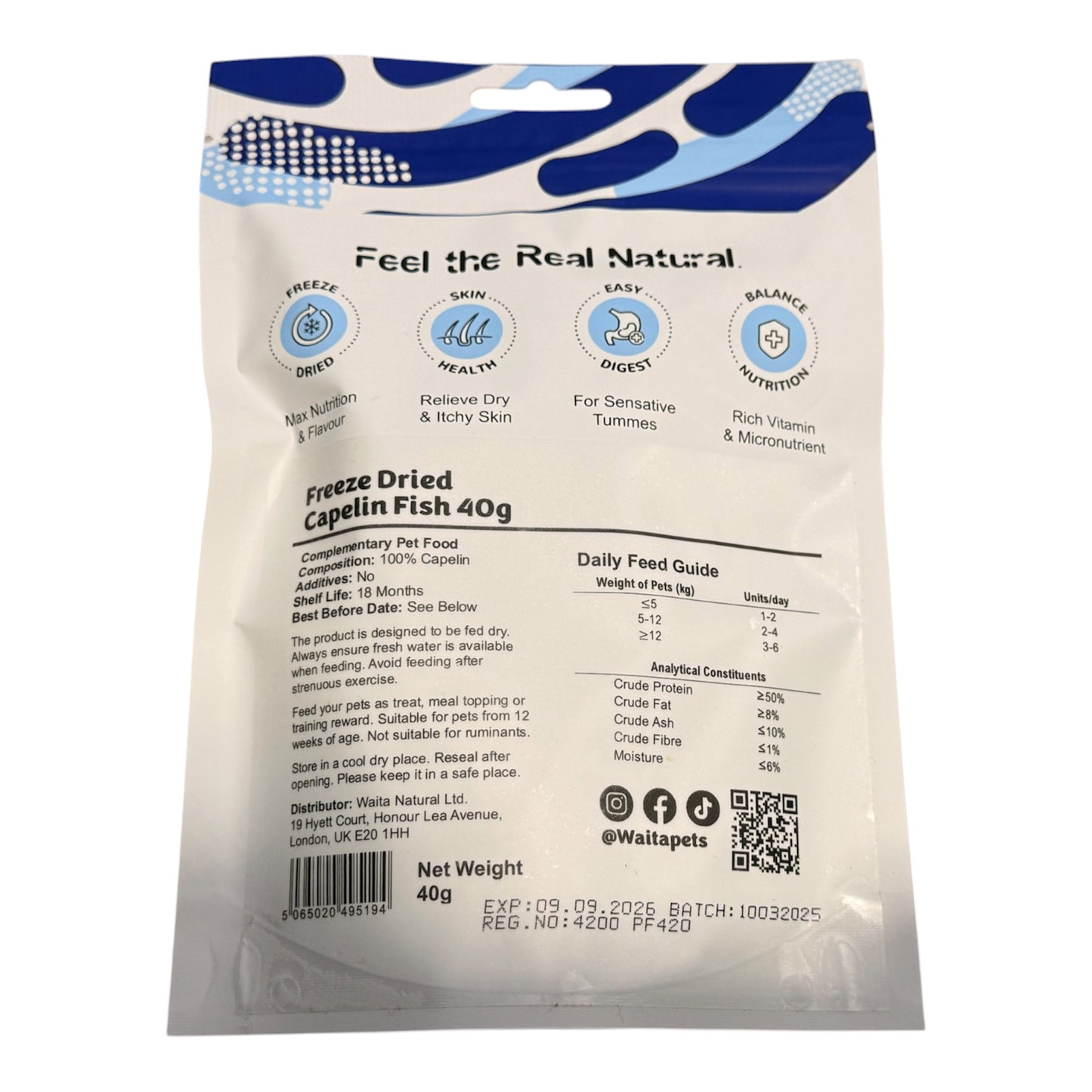 Waita freeze dried - Capelin Fish Fillet - dog and cat treat 40g
