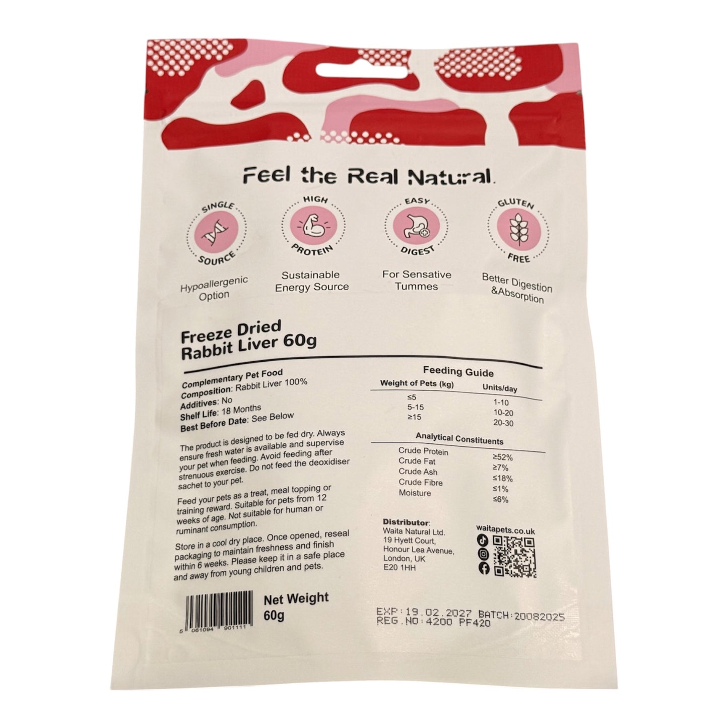 Waita freeze dried - Rabbit Liver - dog and cat treat 60g
