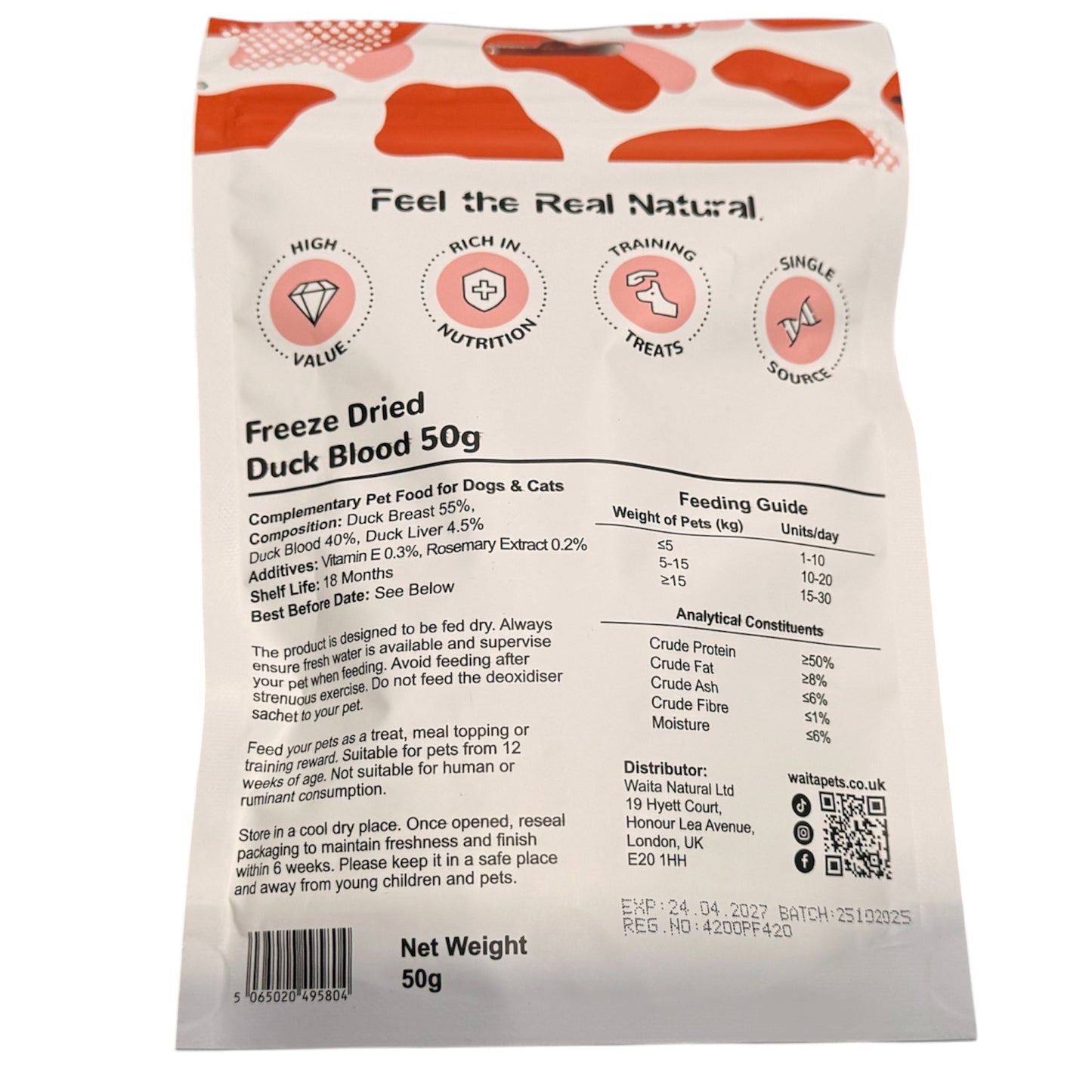 Waita freeze dried - Duck Blood - dog and cat treat 50g