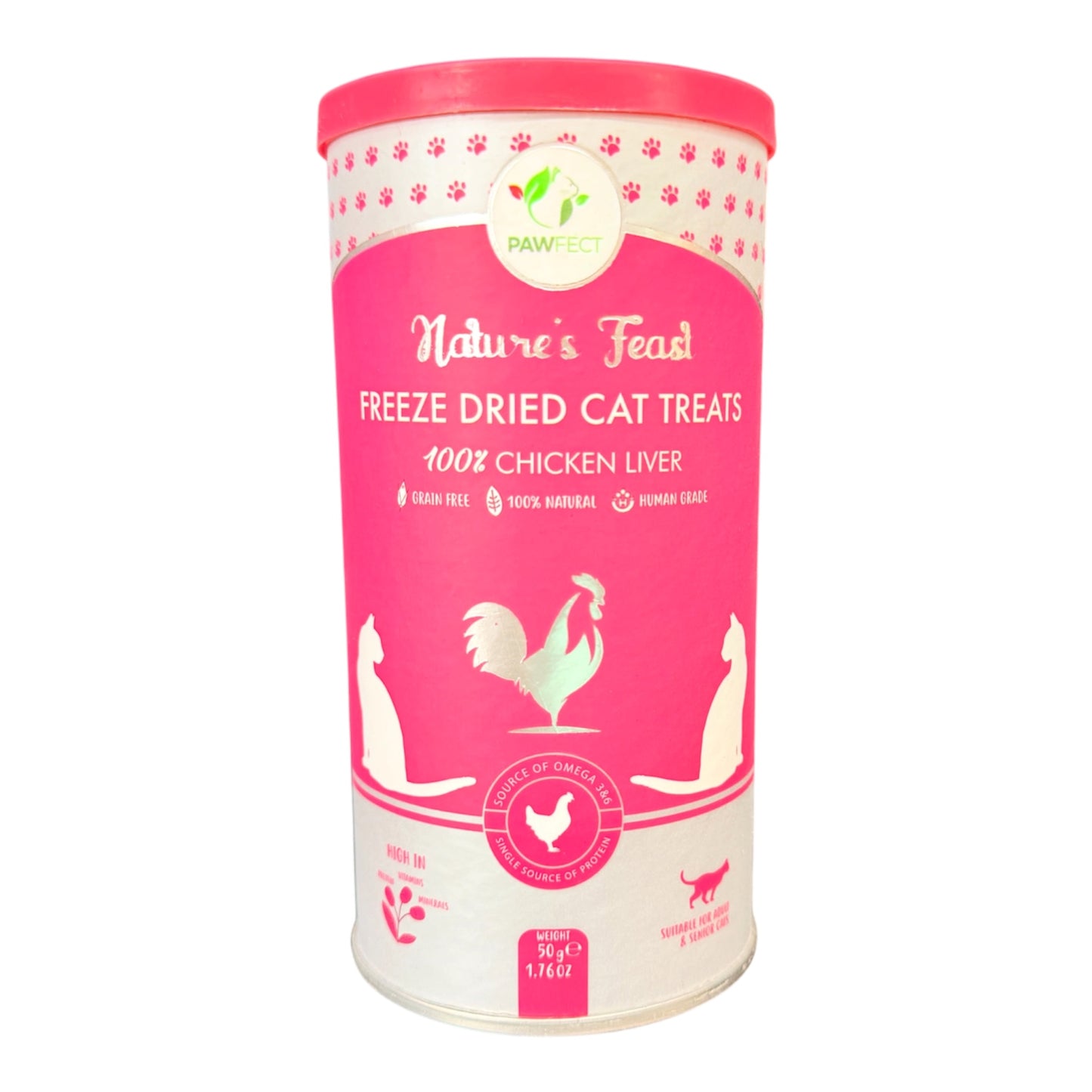 Pawfect Nature’s Feast Freeze Dried Cat Treats – 100% Chicken Liver (50g)