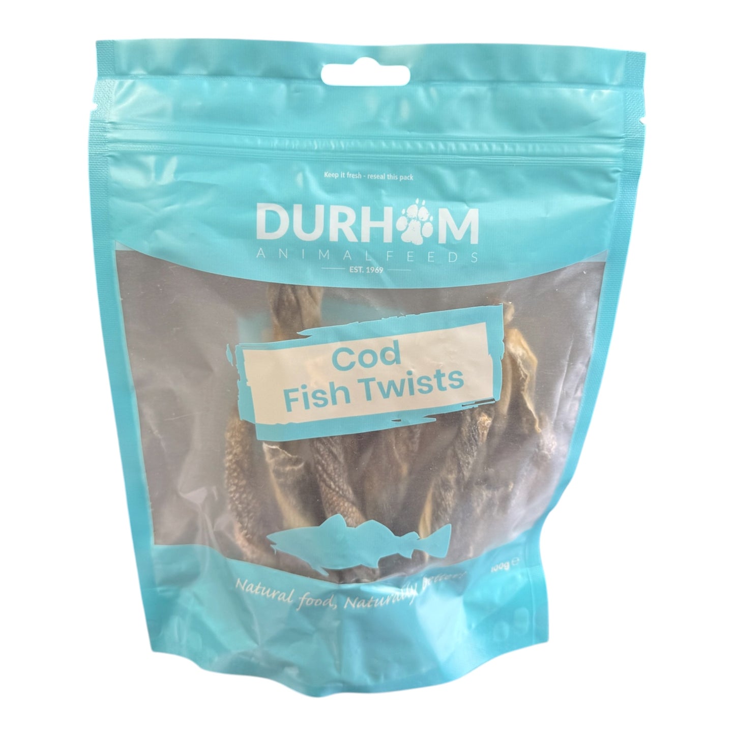 Durham Animal Feeds Cod Fish Twists | Natural Fish Dog Treats 100g