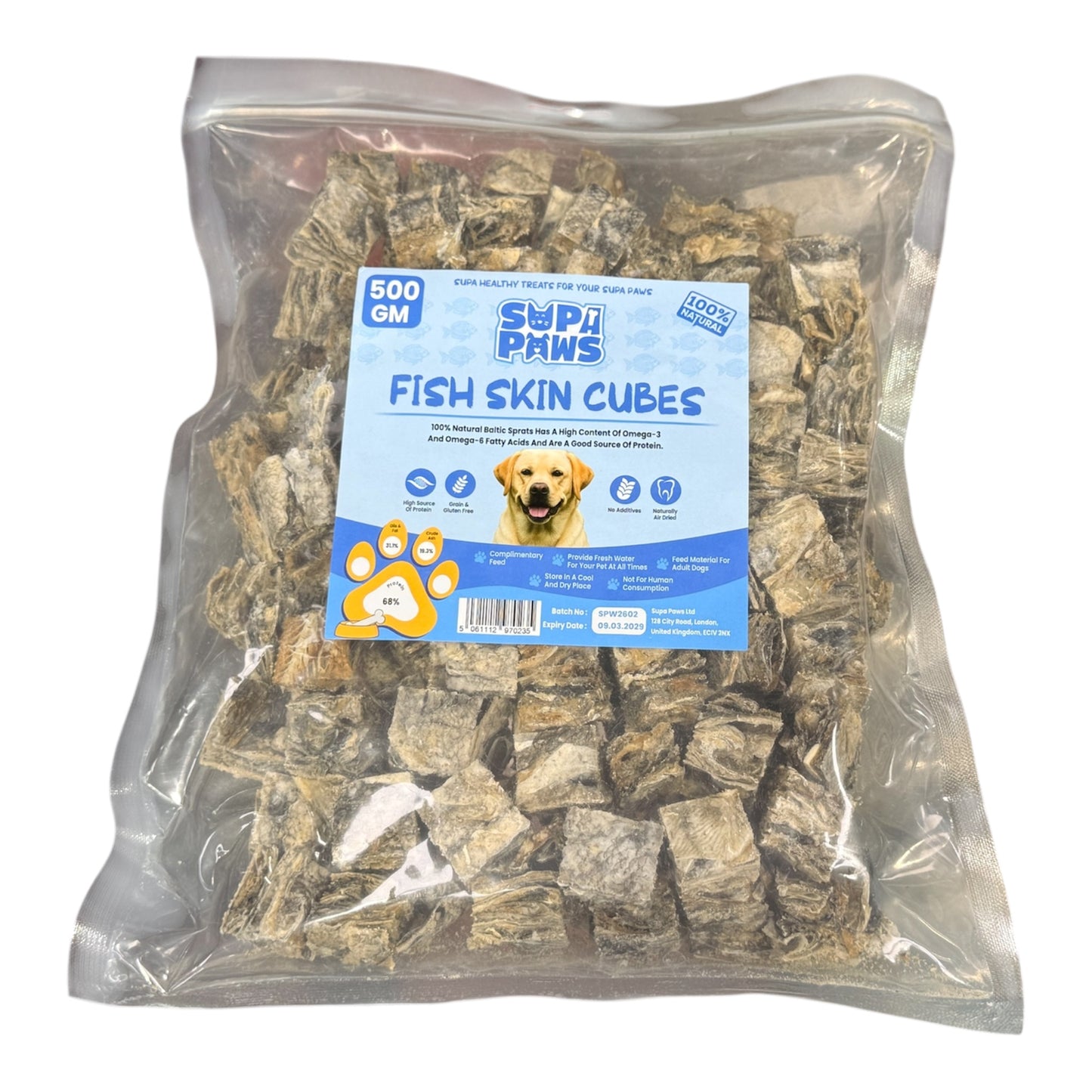 Supa Paws Fish Skin Cubes 500g