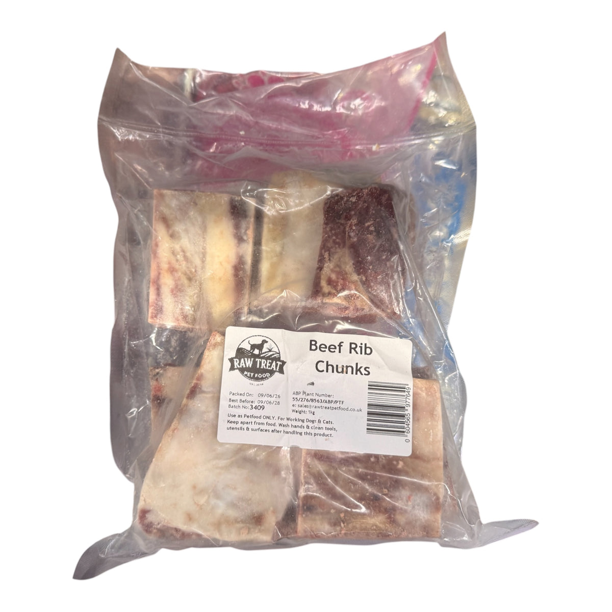 Raw Treat Pet Food Beef Rib Chunks – Frozen Raw 1kg