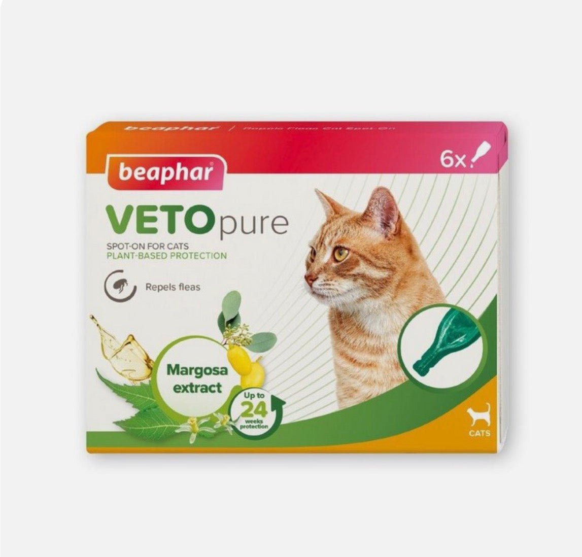 Beaphar VETOpure Flea & Tick Cat Spot-On – 6 Pipettes – available from Woofingtons