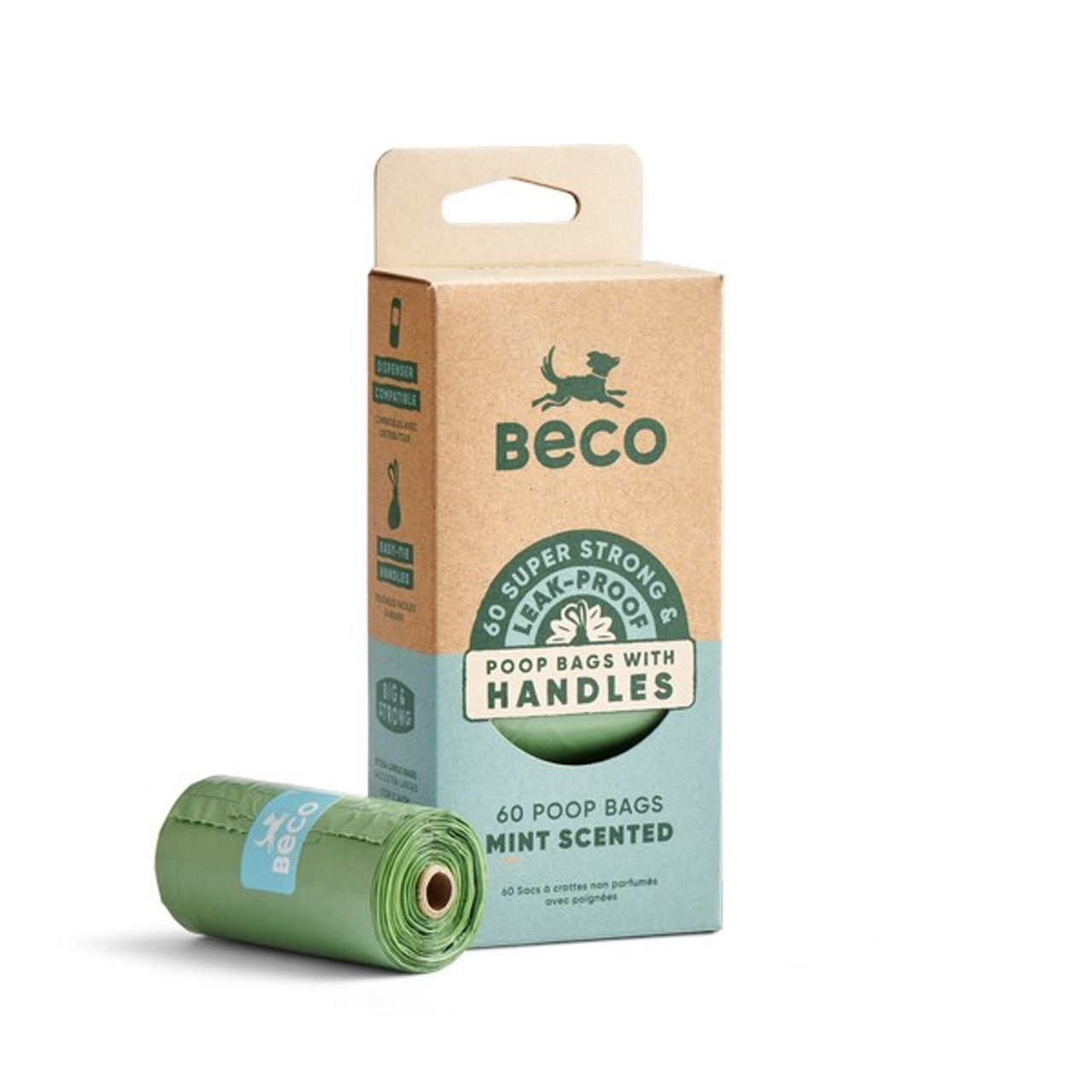 Beco Poop Bags Mint Scented with Handles 60 Pack – available from Woofingtons