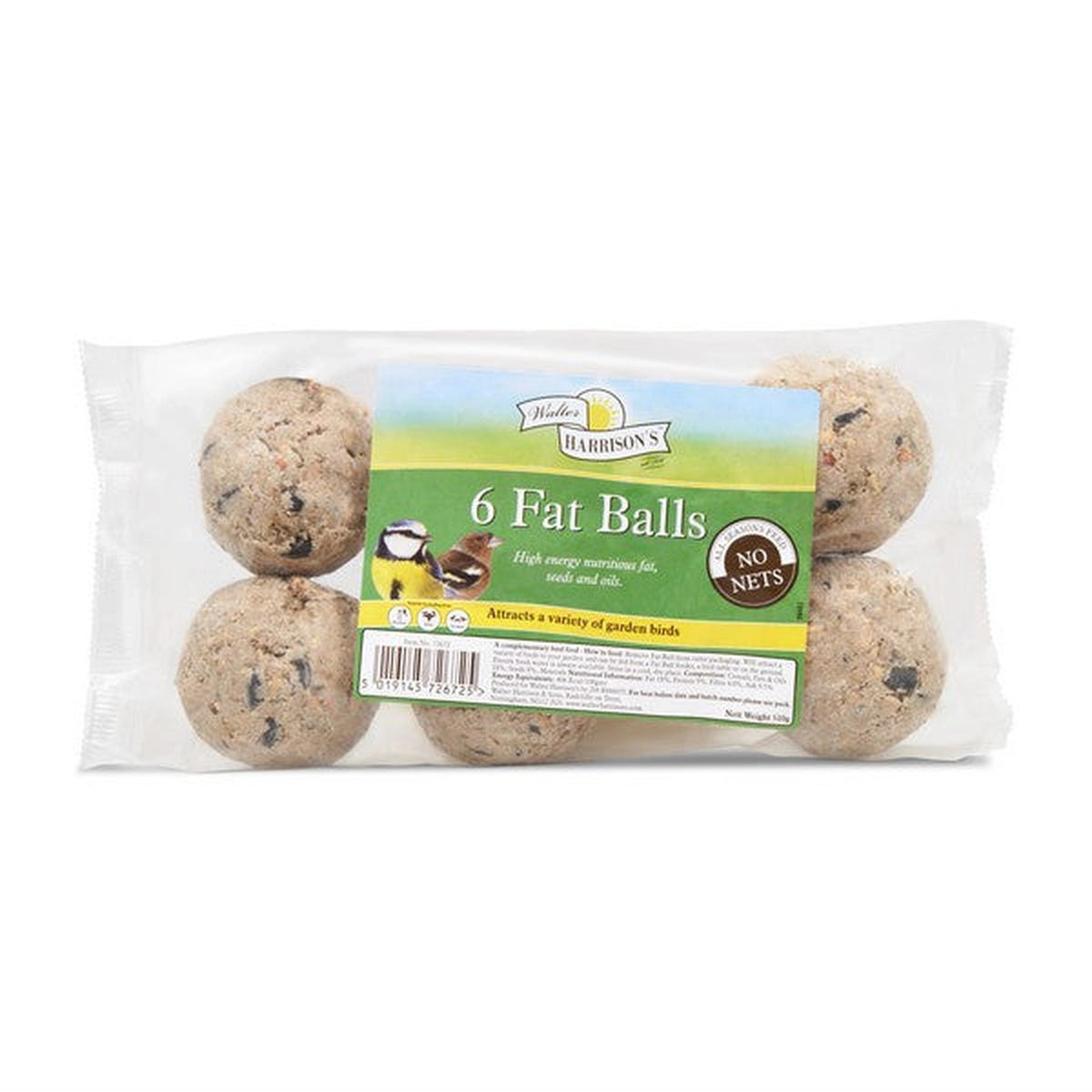 Harrisons Fat Balls No Nets 6Pk – High Energy Wild Bird Food 85g – available from Woofingtons