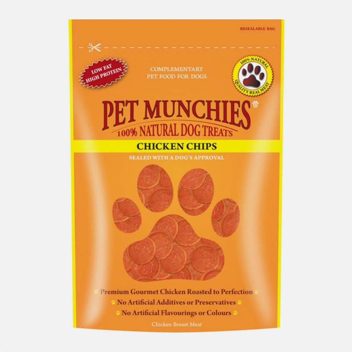 Pet Munchies Chicken Chips 100g – available from Woofingtons