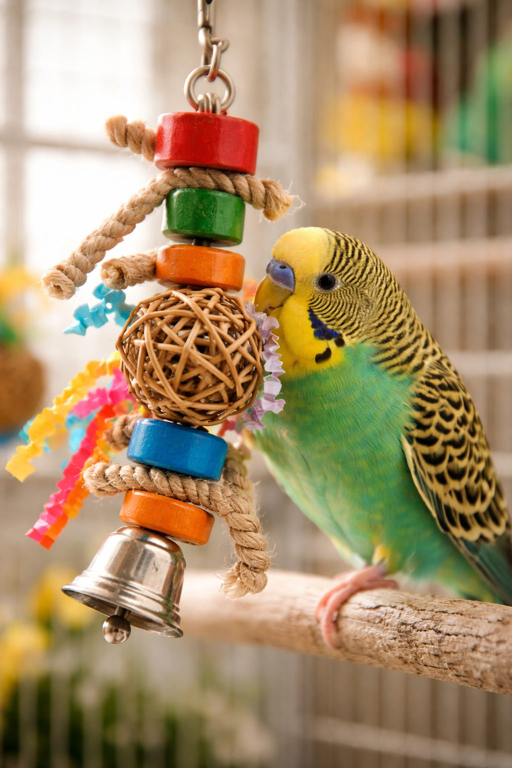 Colourful toys and treats for pet birds