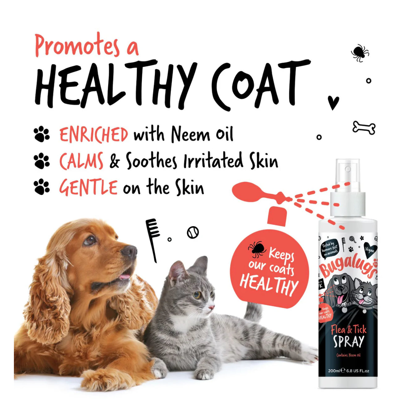 Bugalugs - Flea & Tick Spray with Neem Oil for Dogs & Cats 200ml image 2