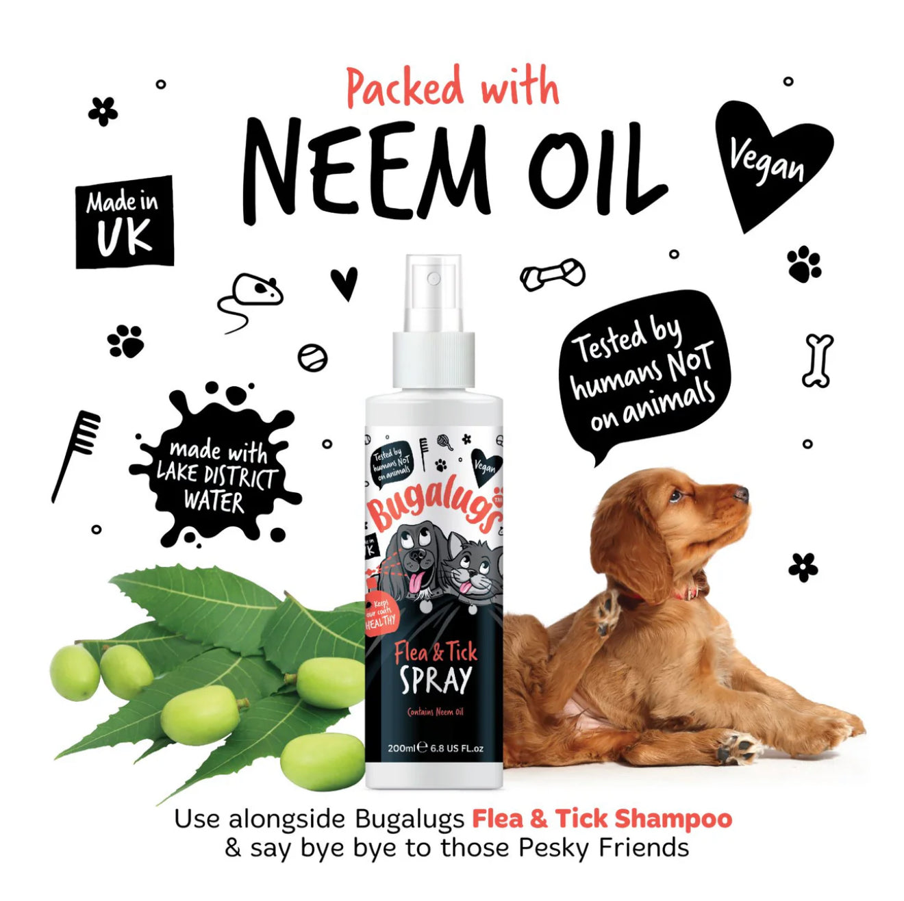 Bugalugs - Flea & Tick Spray with Neem Oil for Dogs & Cats 200ml image 1