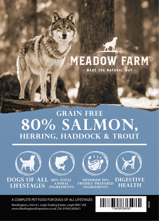 Meadow Farm Wilderness 80% Fish dog food bag