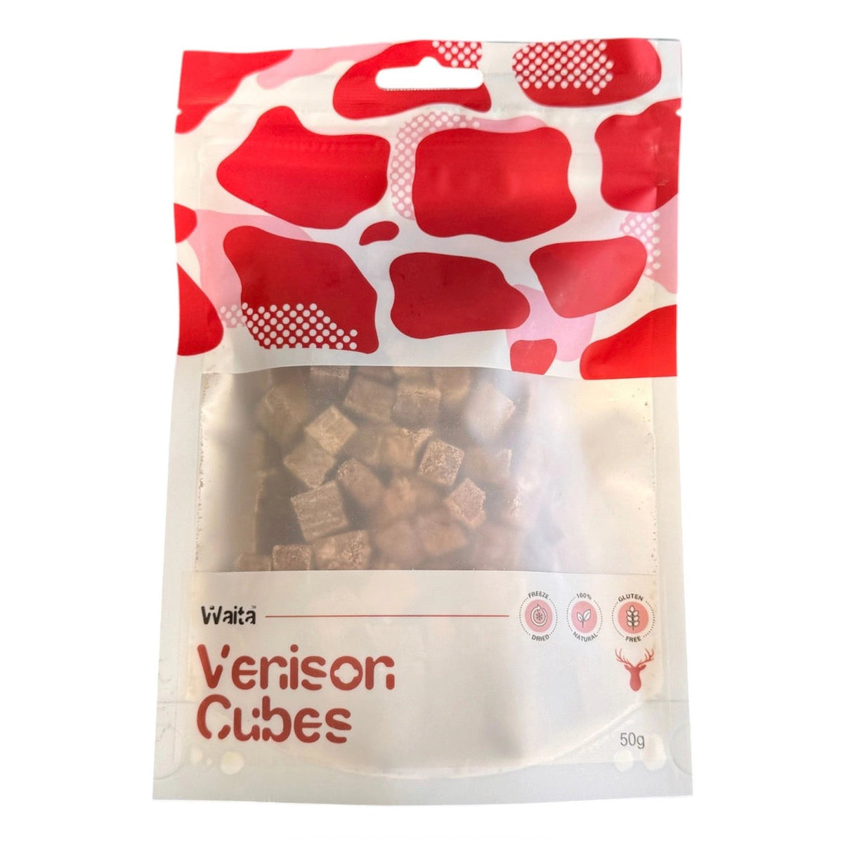 Waita Freeze Dried Venison Cubes 50g – available from Woofingtons