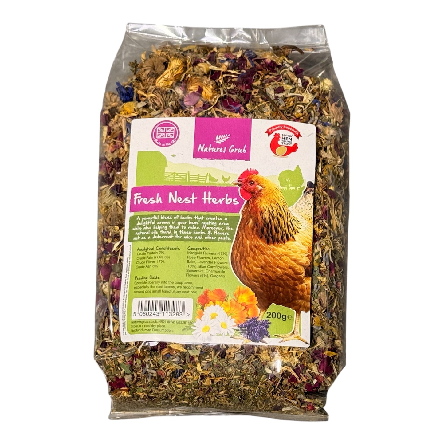 Natures Grub Fresh Nest Herbs (200g) – Natural Chicken Coop Bedding & Pest Deterrent