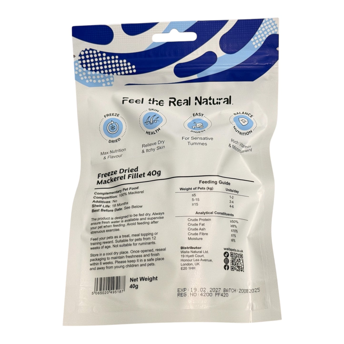 Waita freeze dried - Mackerel Fish Fillet - dog and cat treat 40g