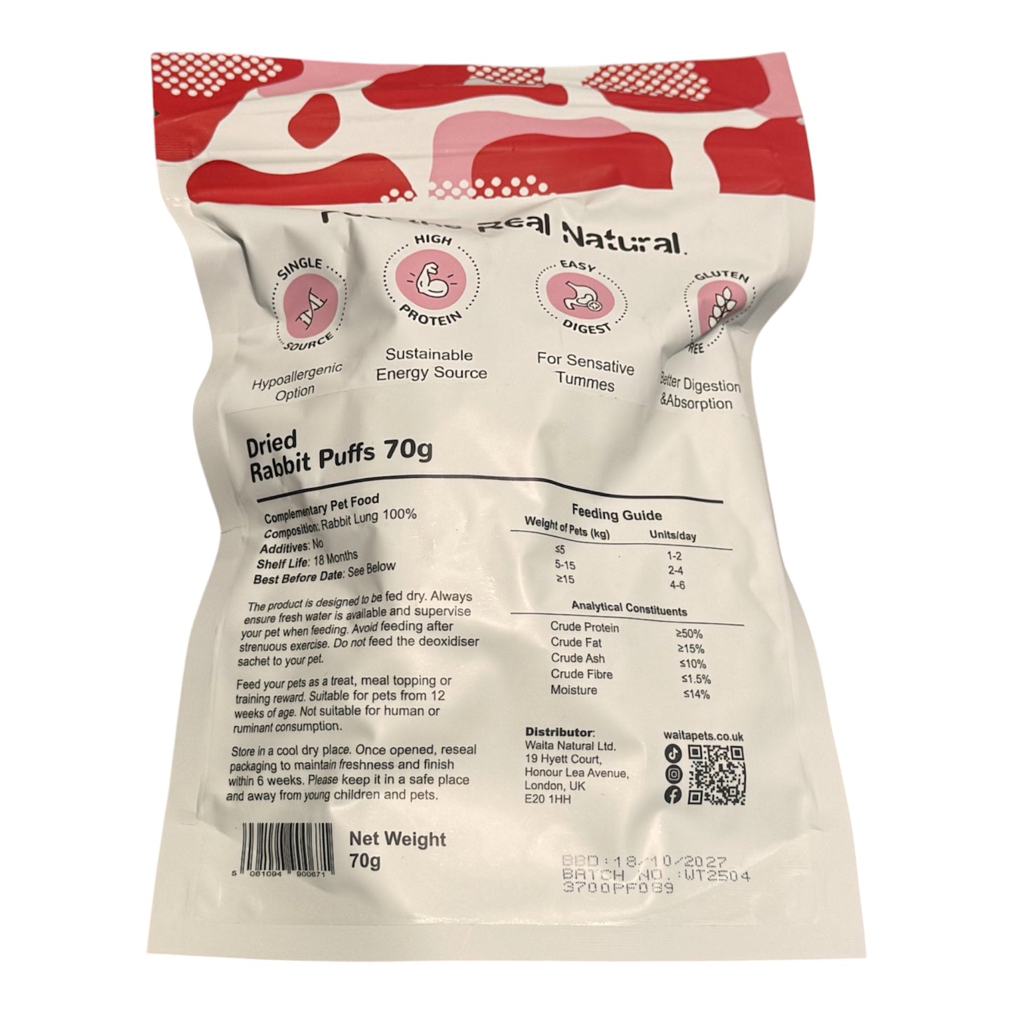 Waita freeze dried - Rabbit Puffs - dog and cat treat 70g