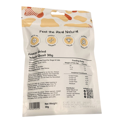 Waita freeze dried - Whole Quail - dog and cat treat 30g