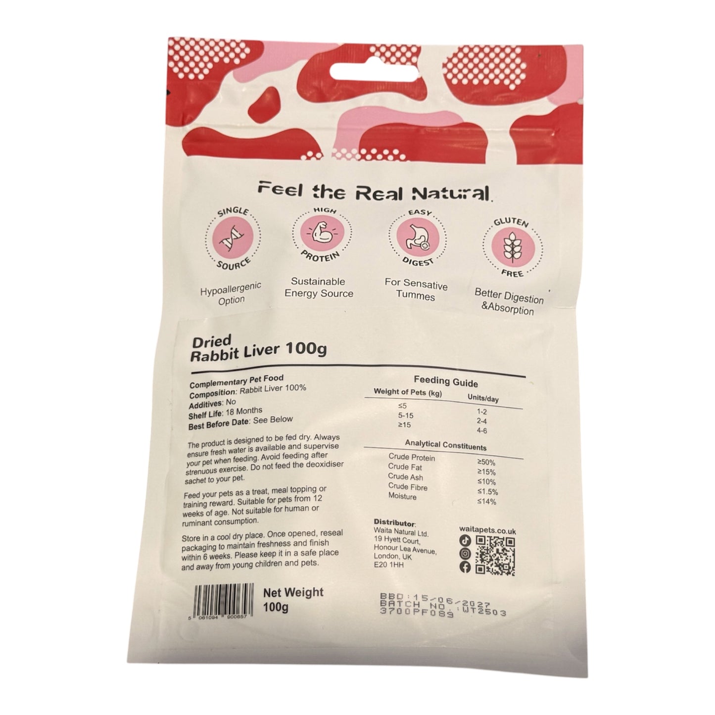 Waita dried - Rabbit Liver - dog and cat treat 100g