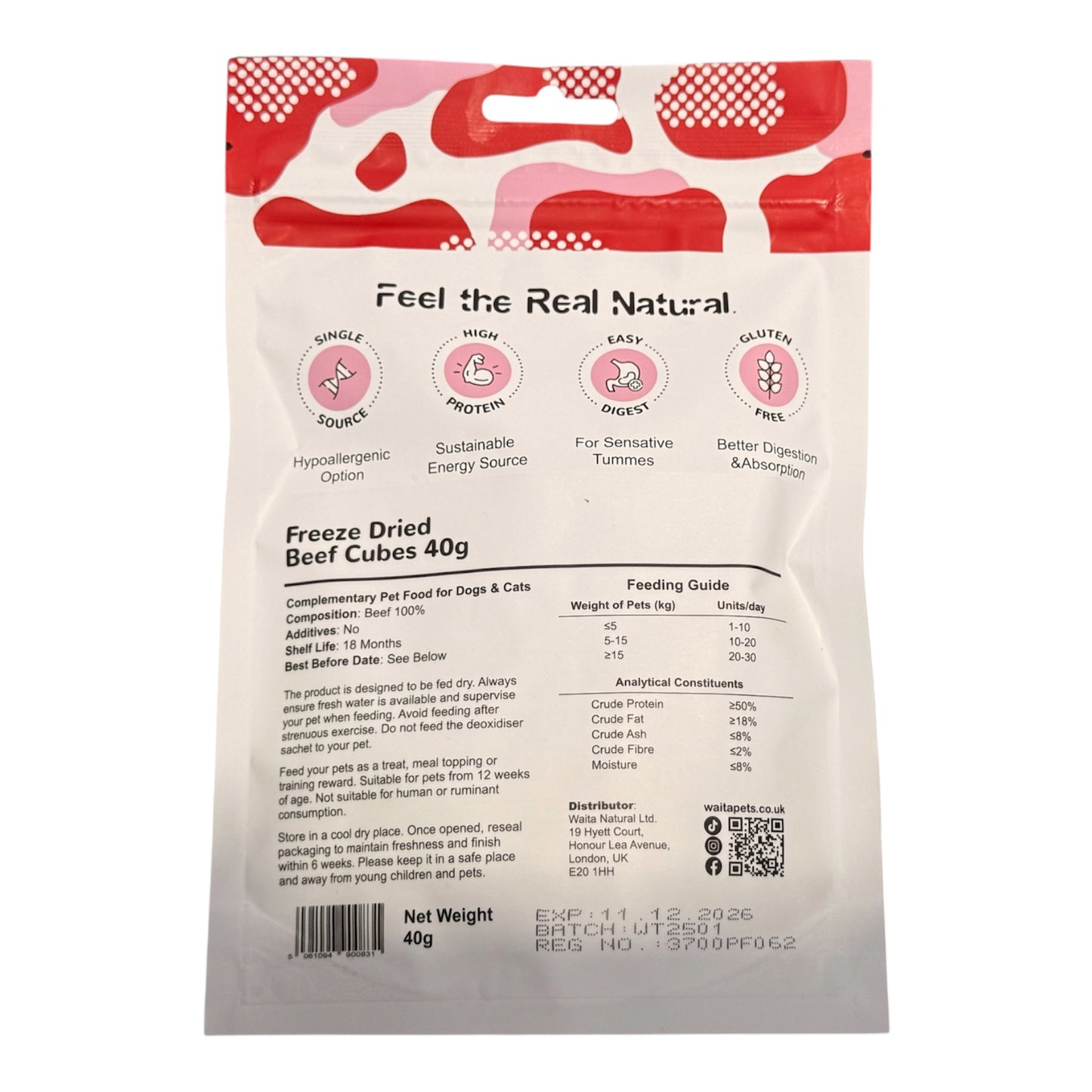 Waita freeze dried - Beef Cubes - dog and cat treat 40g