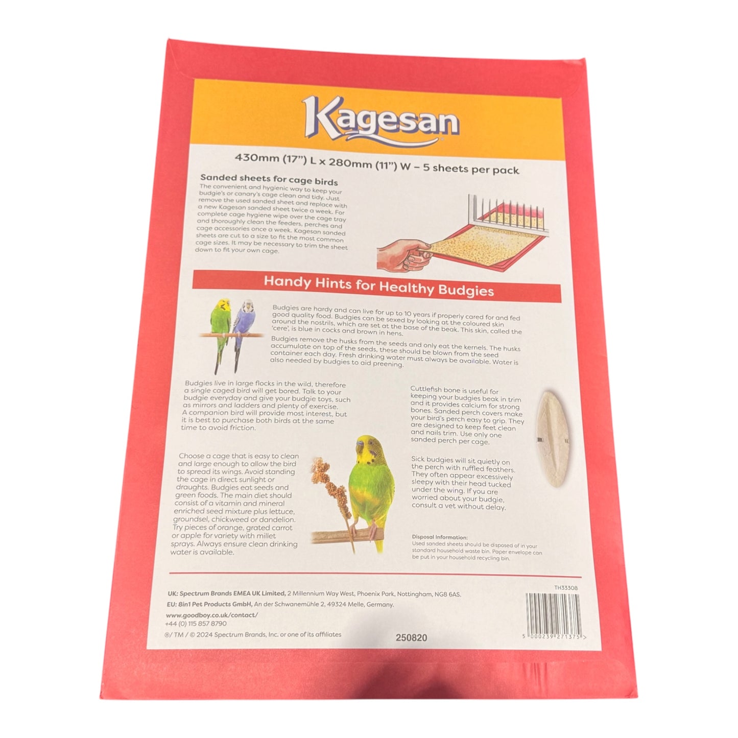 Kagesan Sanded Sheets for Cage Birds – 5 Pack (430mm x 280mm)
