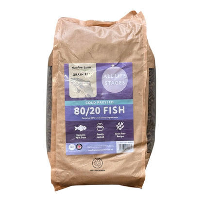 Meadow Farm Cold Pressed Trout 80/20 Dog Food – available from Woofingtons