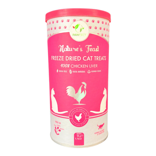 Pawfect Nature’s Feast Freeze Dried Cat Treats – 100% Chicken Liver (50g)