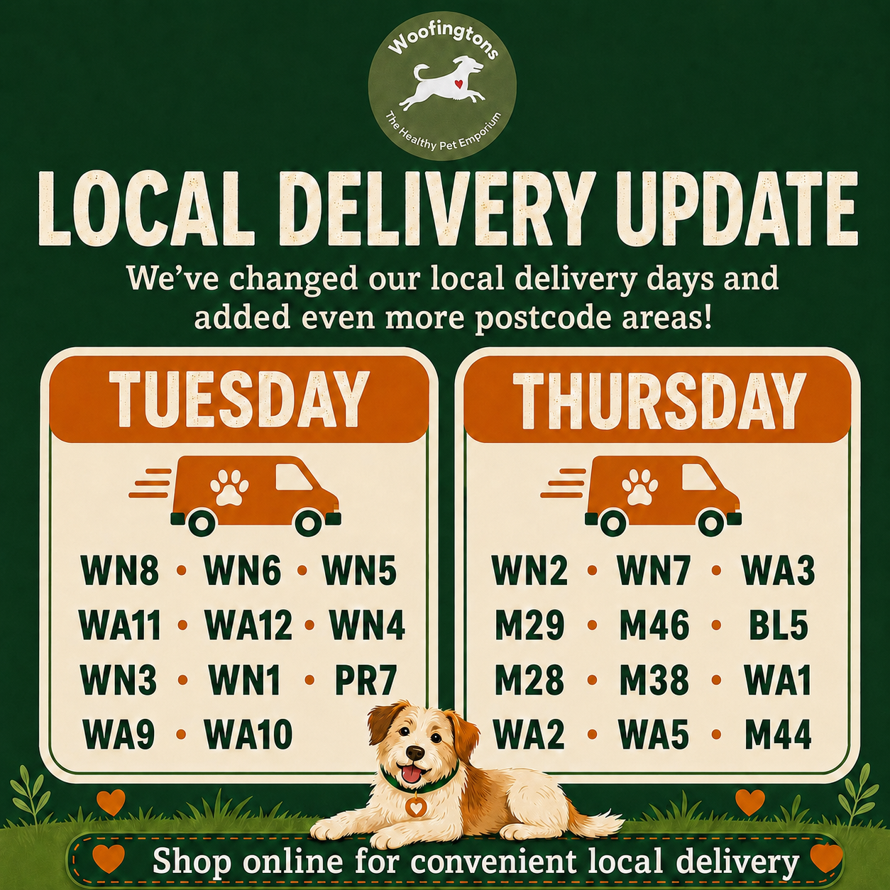 Woofingtons Local Delivery changes