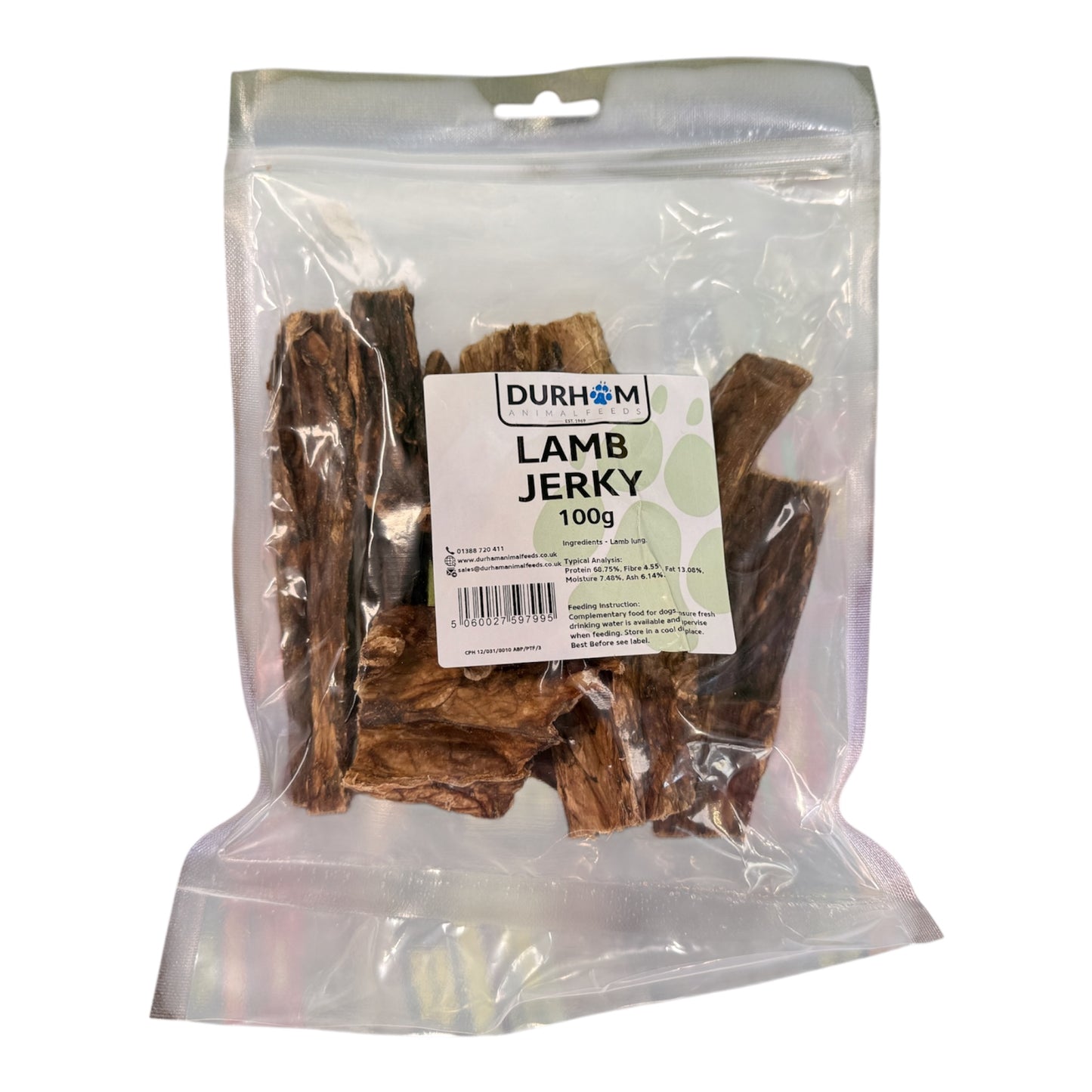 Durham Lamb Jerky 100g | Natural Lamb Lung Dog Treat