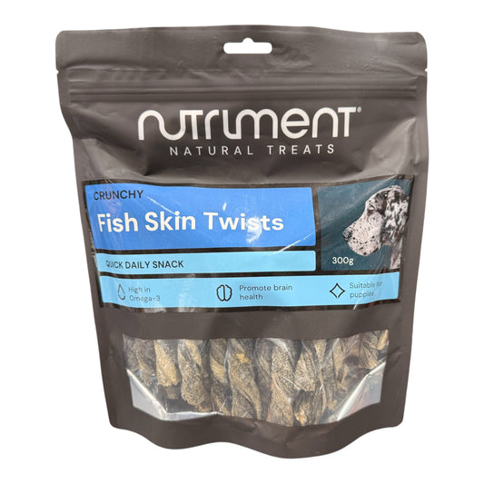 Nutriment Fish Skin Twists Natural Dog Treats 300g – available from Woofingtons