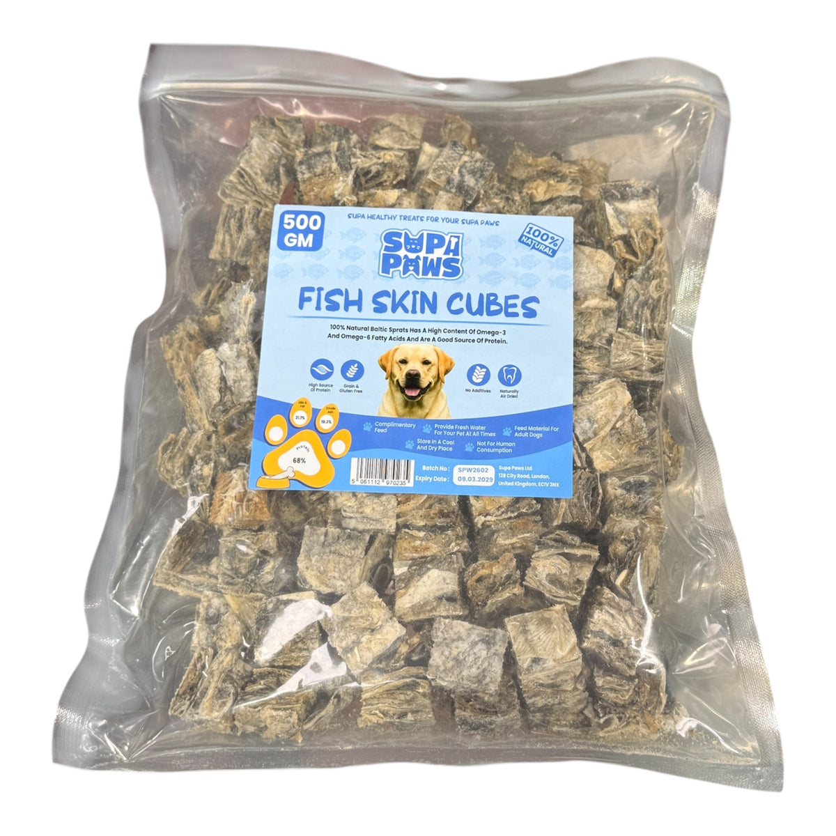 Supa Paws Fish Skin Cubes 500g