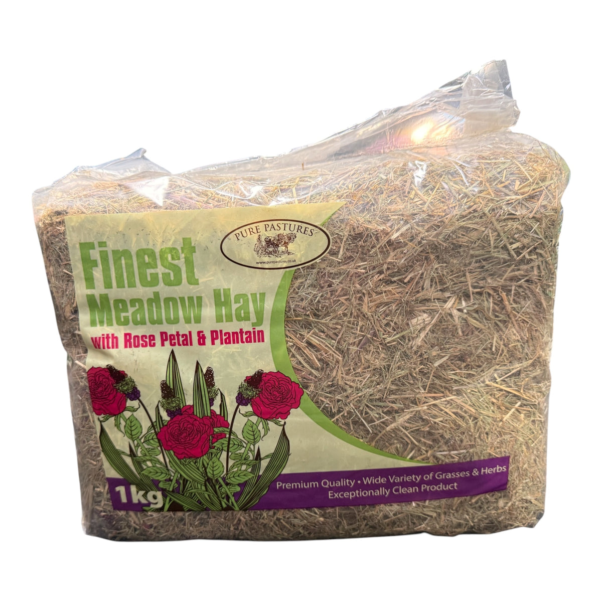 Pure Pastures Finest Meadow Hay with Rose Petal & Plantain 1kg
