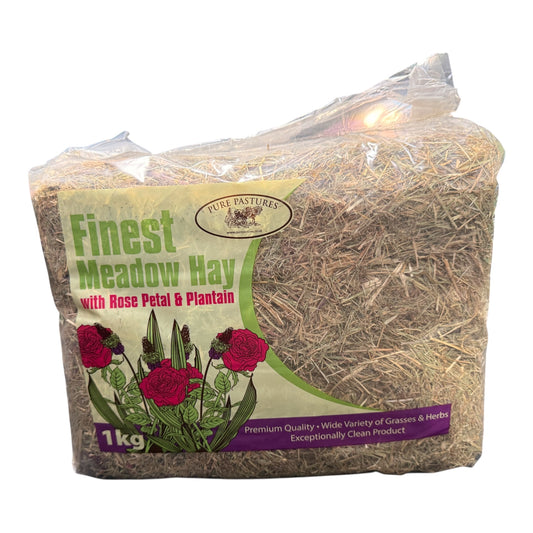 Pure Pastures Finest Meadow Hay with Rose Petal & Plantain 1kg