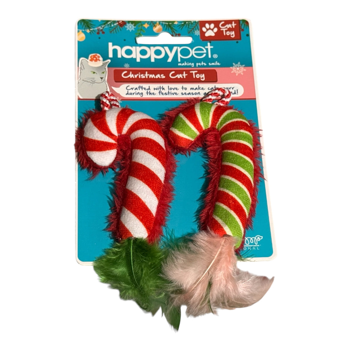 Happy Pet Christmas Candy Cane Cat Toys – 2 Pack