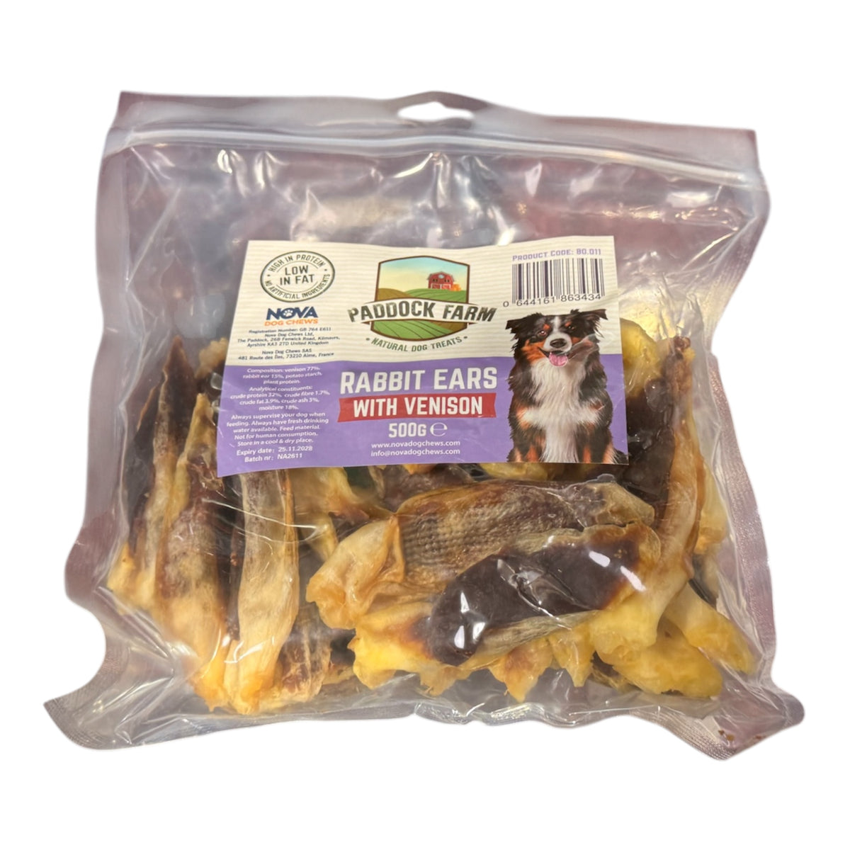 Paddock Farm Rabbit Ears with Meat – Natural Dog Treats 500g