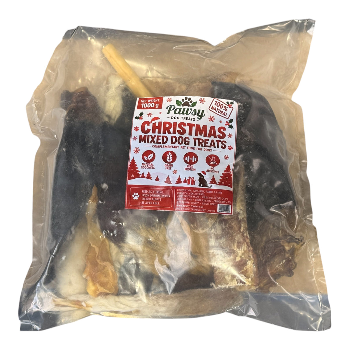 Pawsy Christmas Mixed Natural Dog Treats 1kg