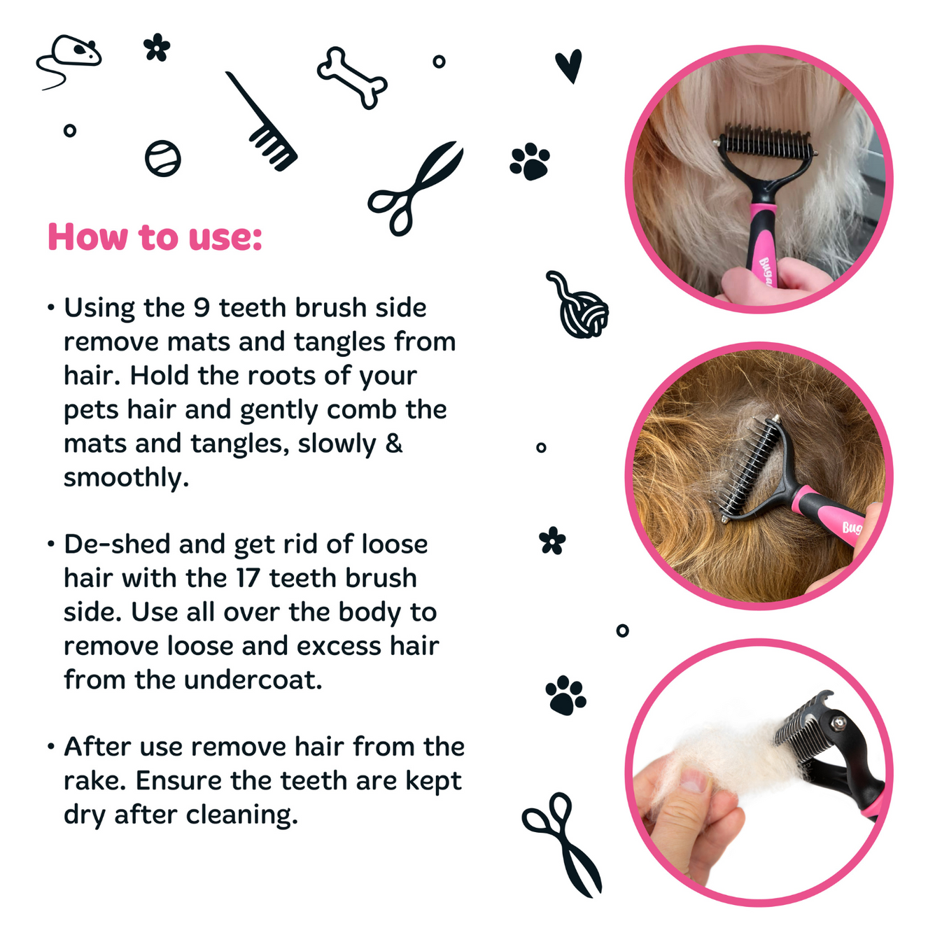 Bugalugs Dematting Rake Double-sided Grooming Comb image 3