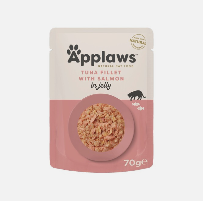 Applaws Cat Pouch Tender Tuna with Salmon in a Tasty Jelly 70g – available from Woofingtons