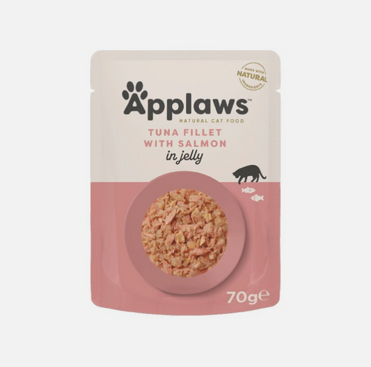 Applaws Cat Pouch Tender Tuna with Salmon in a Tasty Jelly 70g – available from Woofingtons