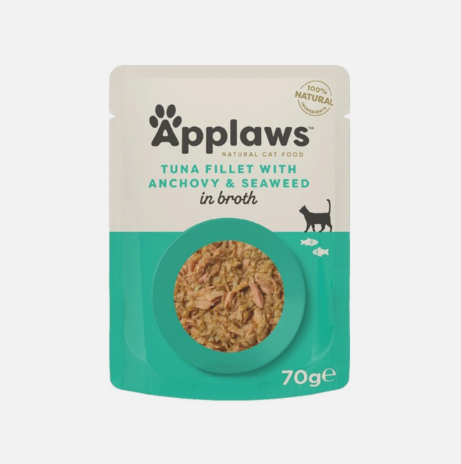 Applaws Cat Pouch Tuna Fillet and Whole Anchovy 70g – available from Woofingtons