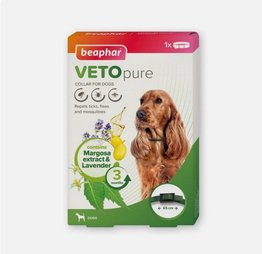 Beaphar VETOpure Flea Collar for Dogs 65cm – Natural Long-Lasting Protection – available from Woofingtons