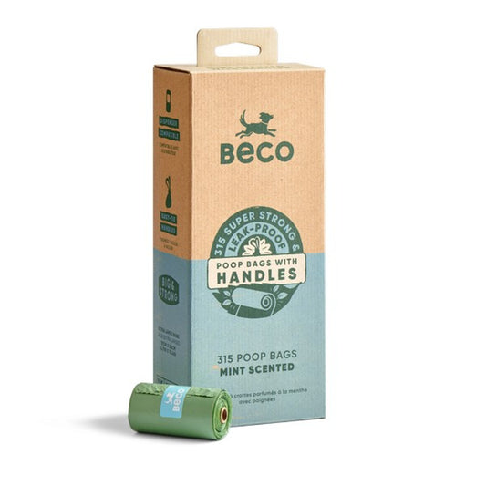 Beco Large Poop Bags with Handles Mint Scented 315 Pack – available from Woofingtons