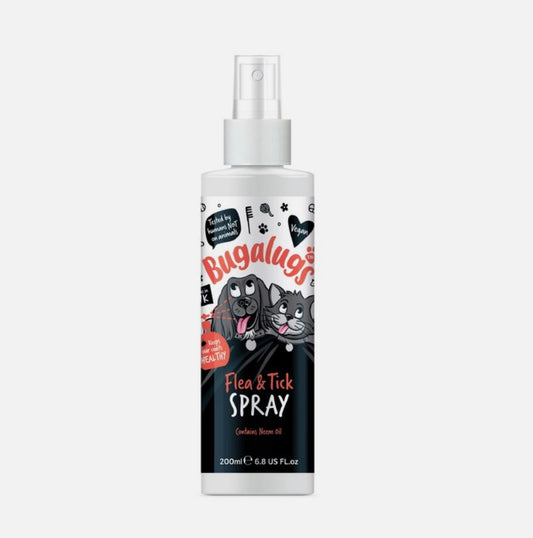 Bugalugs Dog & Cat Flea & Tick Spray 200ml – Neem Oil Protection – available from Woofingtons