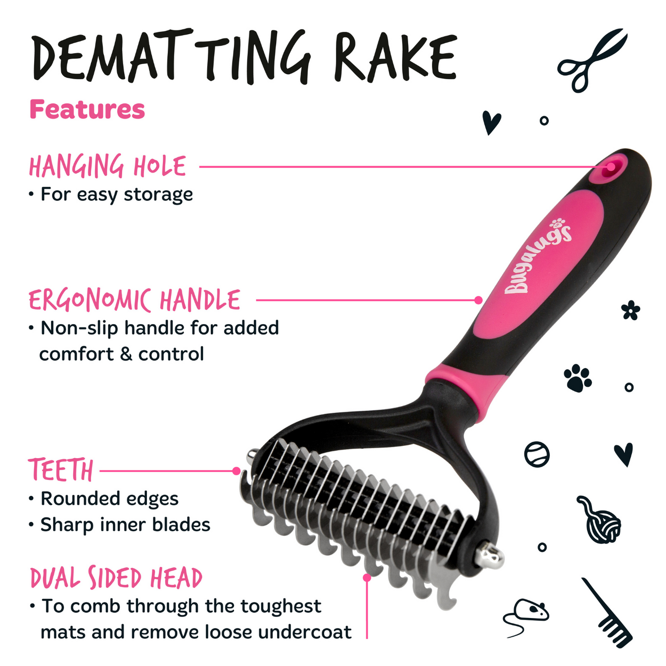 Bugalugs Dematting Rake Double-sided Grooming Comb image 1