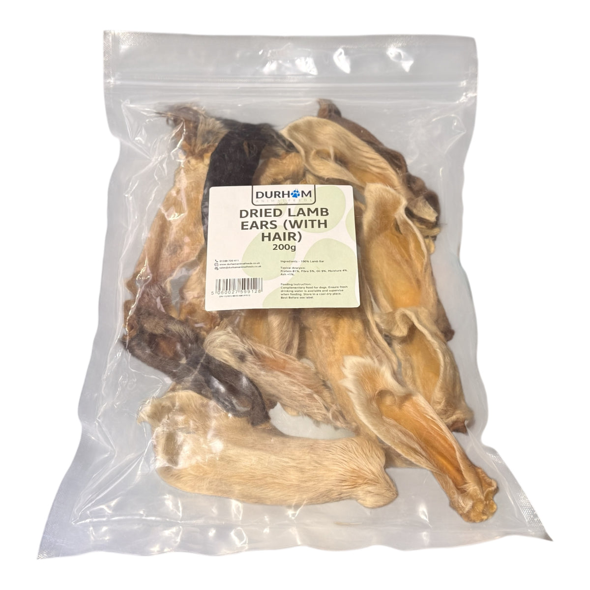 Durhams Lamb Ears with Fur – Natural Dog Chew - 200g – available from Woofingtons