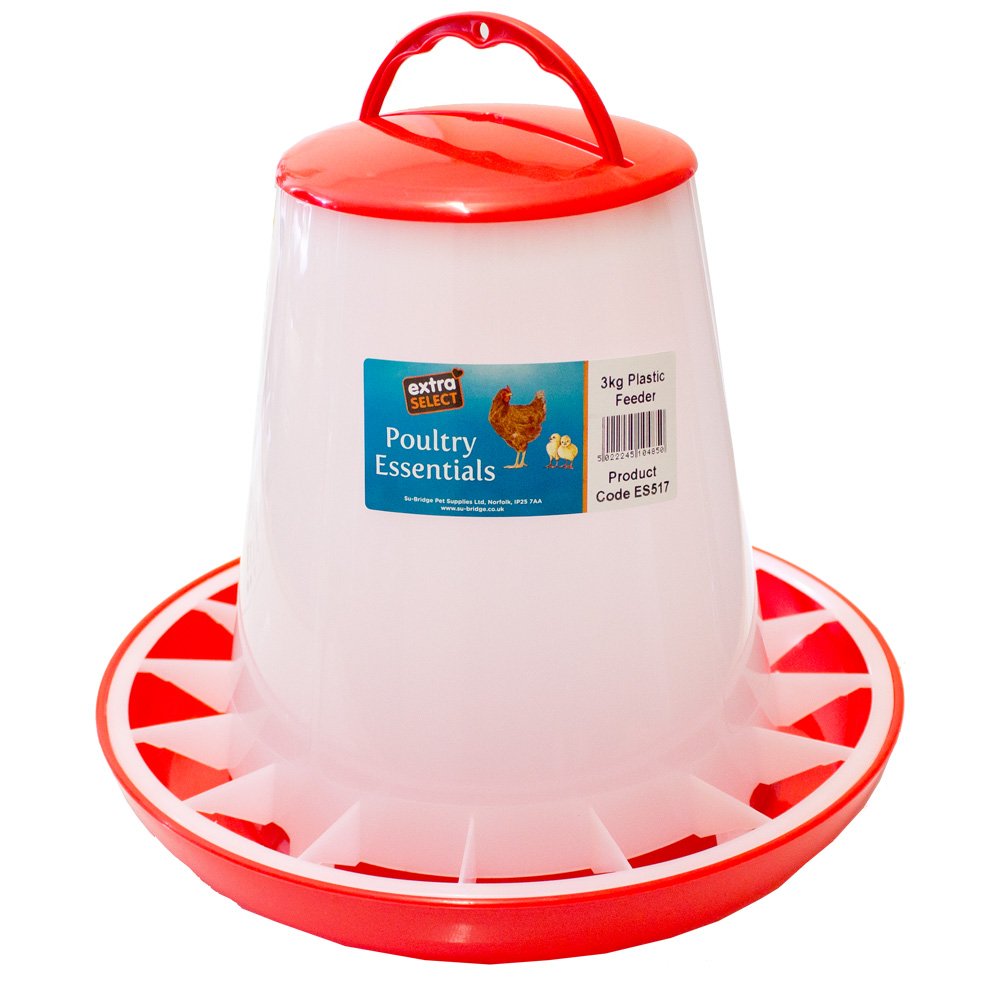 Extra Select 1kg Poultry Feeder – Plastic Chicken Feeder with Carry Handle – available from Woofingtons