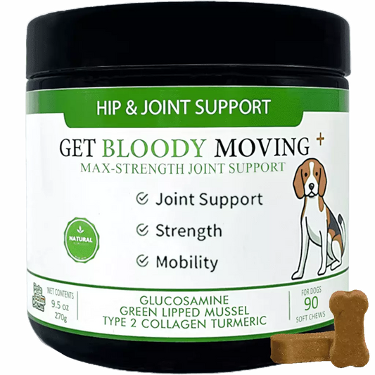 Get Bloody Moving Support Pork Chews – available from Woofingtons