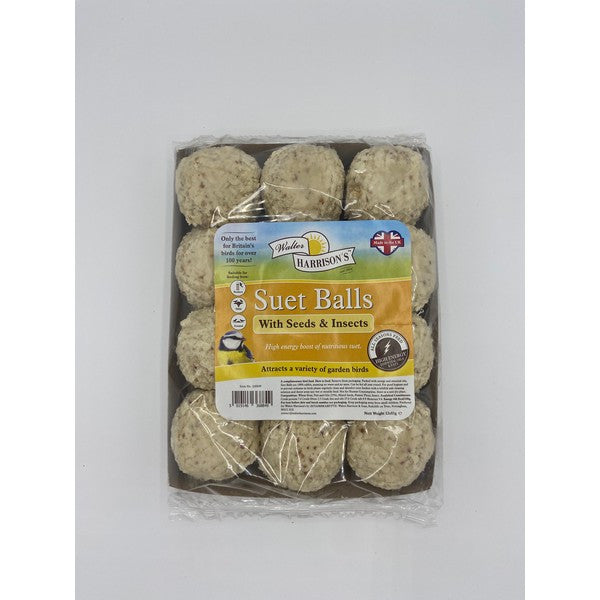 Harrisons Insect Suet Balls No Nets 12 Pack – High Energy Wild Bird Food – available from Woofingtons